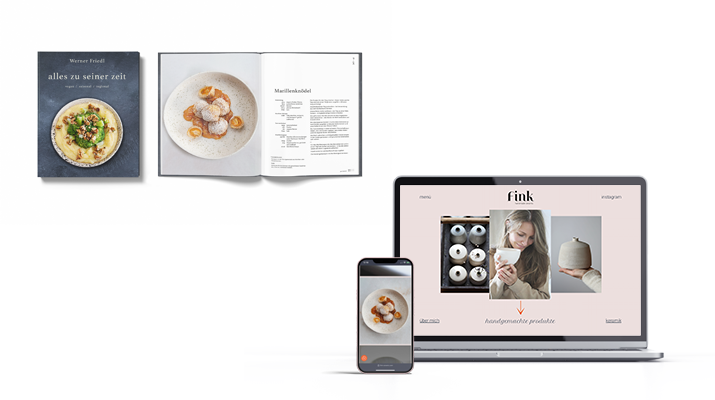 Diplomarbeit: Zusammenarbeit von einer Keramikerin und einem Koch. – Webdesign für die Keramikerin Susanne Fink und Kochbuch (Editorial) für den Koch Werner Friedl
